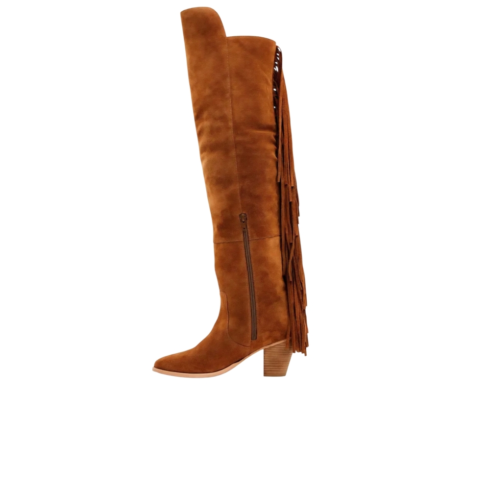 Shyanne Tan Over the Knee Suede Boots with Western Style